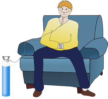 man with oxygen tube, cartoon